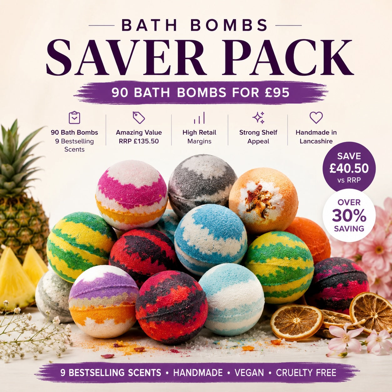 Bath Bombs Saver Pack – 90 Large Bath Bombs for £95